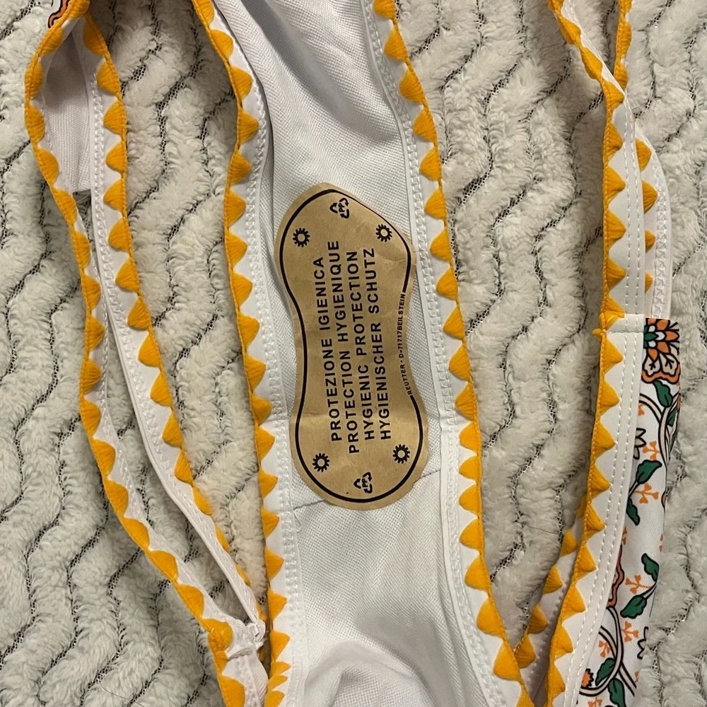 Bikinix Yellow/Floral Multicolor Padded Top Triangle Micro Bikini Set Sz L